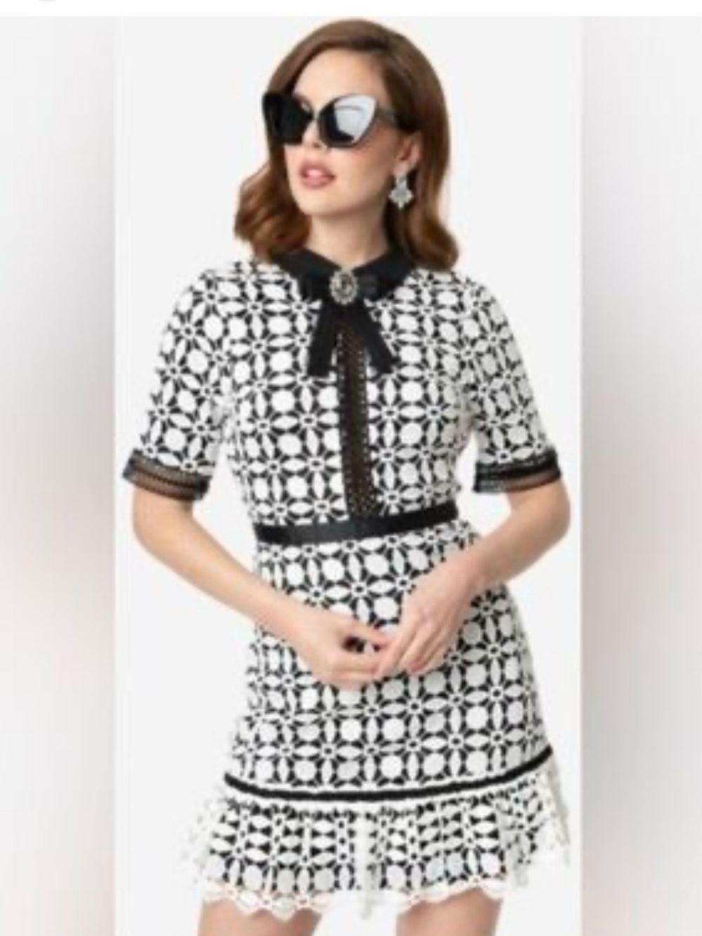 Just Me White Dress with Black Trim - Picture 2 of 4